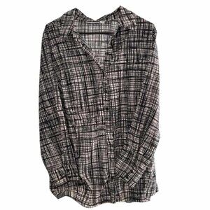 Croft & Barrow Plaid Dress Shirt Long Sleeve Top Plus Size 2x Black and White